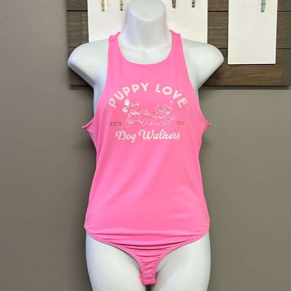Disney Mickey Y Amigos Bubble Gum Pink “Puppy Love”  Bodysuit- Small